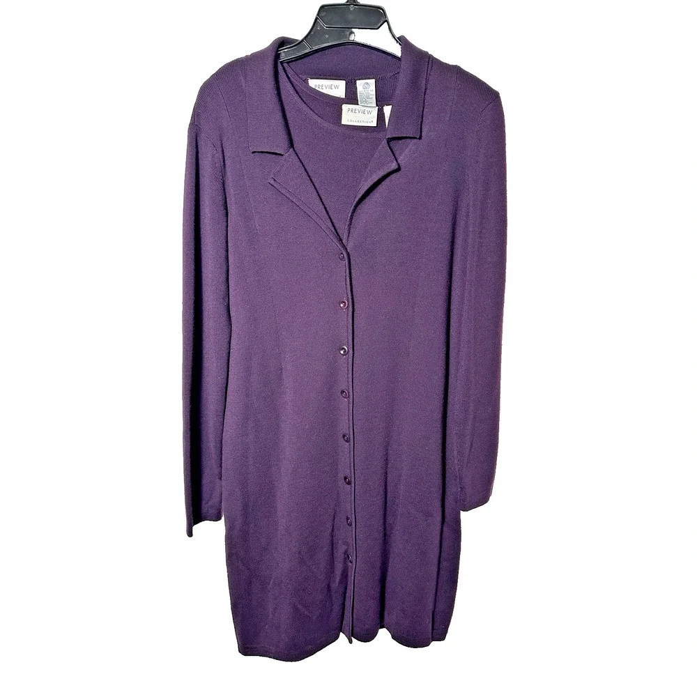 Vtg Preview Collection 100% Extra Fine Merino Wool Dress Cardigan Set Women’s S